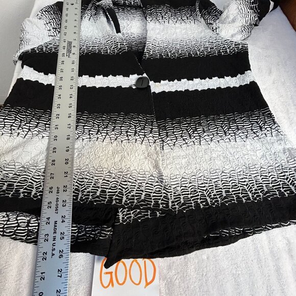 Pure Essence Womens Crinkle Textured Striped Button-Front Swing Jacket Black - Picture 7 of 7